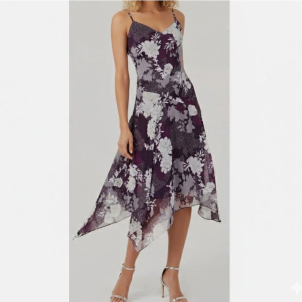 INC International Concepts Women's Purple Floral Handkerchief-Hem Dress Size 10